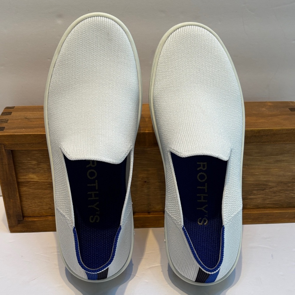 Rothy's Women’s White and Blue Slip-On Loafers